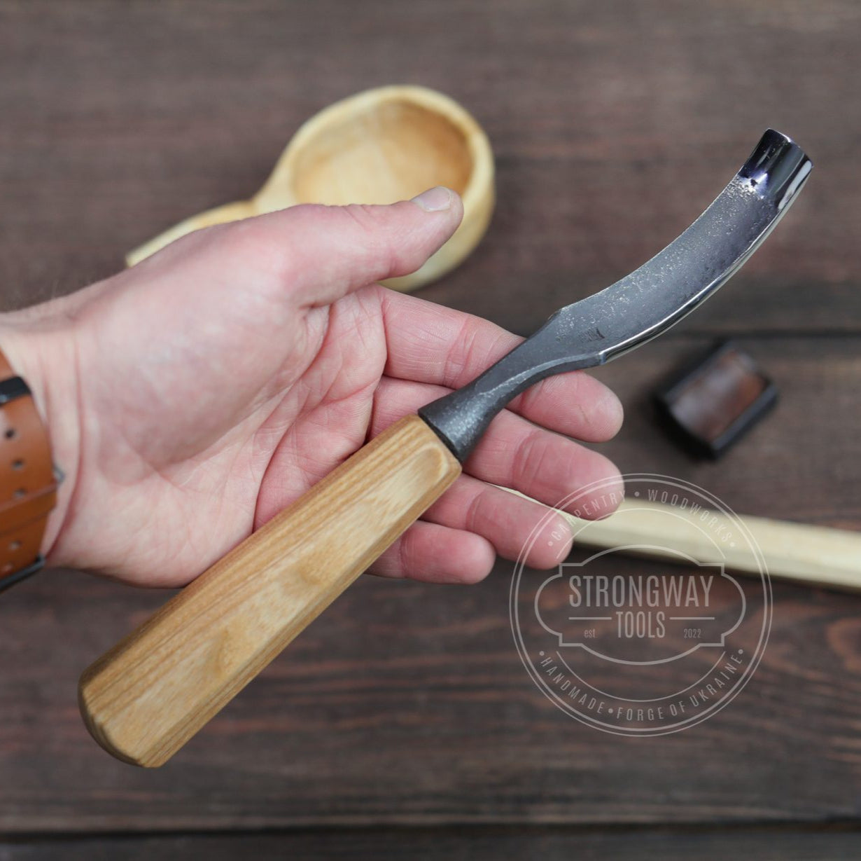 Strongway 15mm Bent Gouge for making kuksa, spoons, bowls - Wood Tamer
