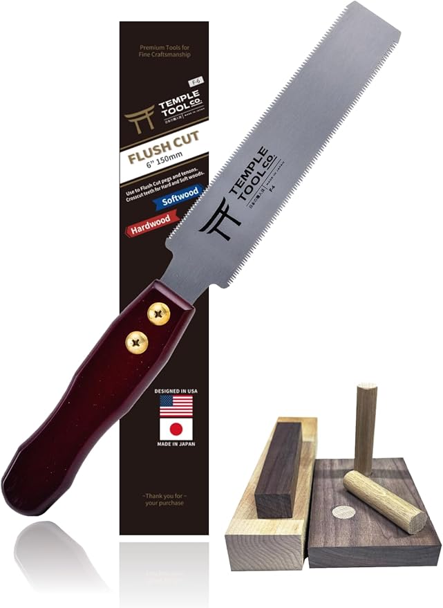 Temple Tool Co. Japanese Flush Cut Saw - 150mm Double Edge Pull Saw for Flush Cutting Dowels, Pegs, Wedges - Hardwood Softwood Hand Saw - Small Wood Saw - Wood Tamer