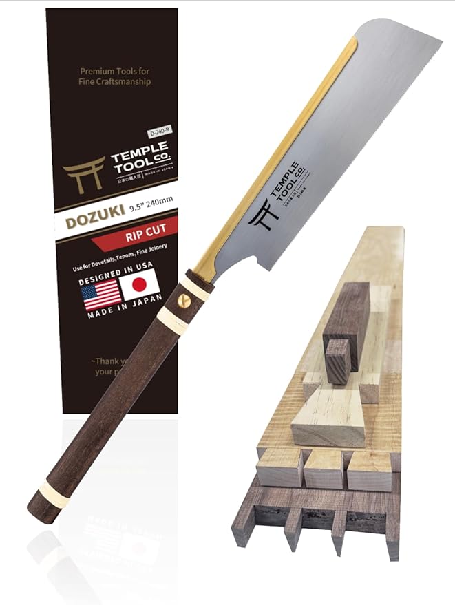 Temple Tool Co. Japanese Dozuki Wood Saw - Rip-Cut 240mm - Hand Saw for Dovetails, Tenons, Fine Joinery - Wood Tamer
