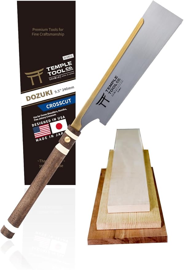 Temple Tool Co. Japanese Dozuki Wood Saw - Crosscut 240mm - Hand Saw for Joinery Crosscuts, Kumiko, Tenon Shoulders - Wood Tamer