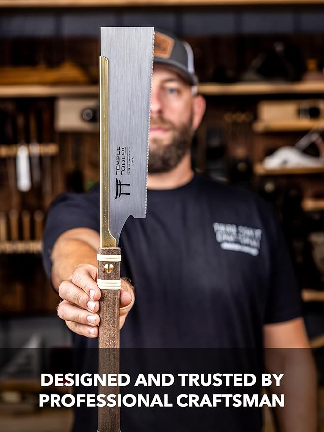 Temple Tool Co. Japanese Dozuki Wood Saw - Crosscut 240mm - Hand Saw for Joinery Crosscuts, Kumiko, Tenon Shoulders - Wood Tamer