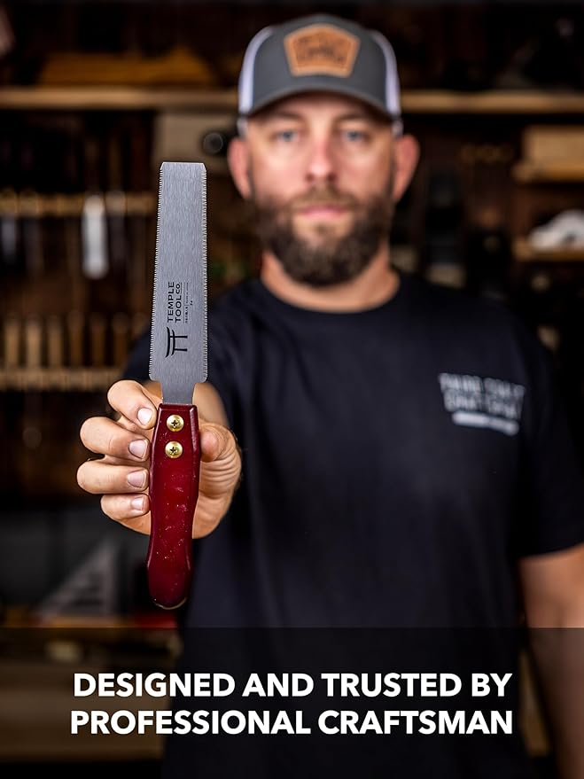 Temple Tool Co. Japanese Flush Cut Saw - 150mm Double Edge Pull Saw for Flush Cutting Dowels, Pegs, Wedges - Hardwood Softwood Hand Saw - Small Wood Saw - Wood Tamer