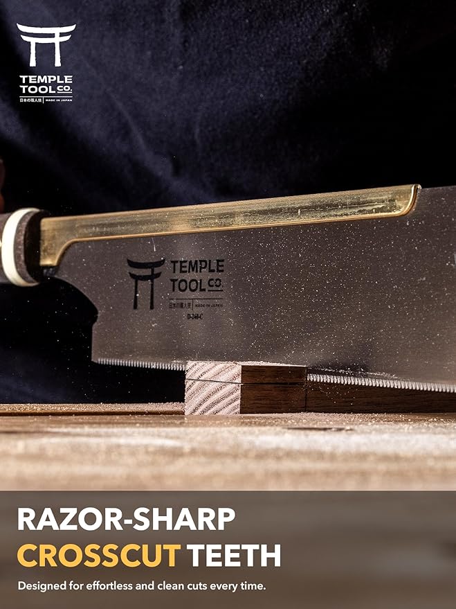 Temple Tool Co. Japanese Dozuki Wood Saw - Crosscut 240mm - Hand Saw for Joinery Crosscuts, Kumiko, Tenon Shoulders - Wood Tamer