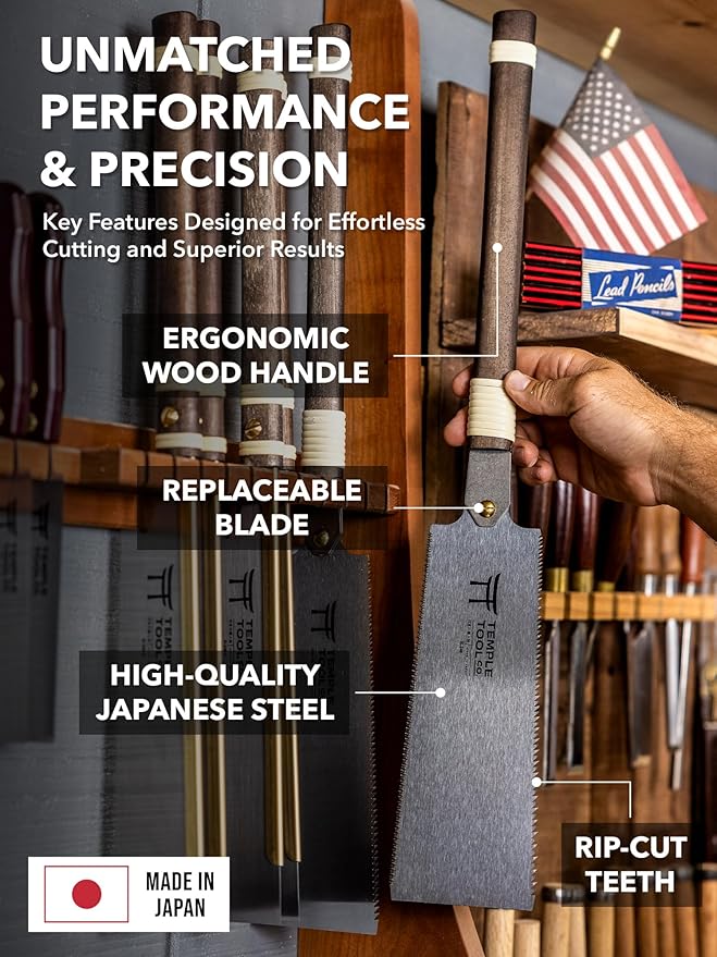 Temple Tool Co. Japanese Pull Saw Hand Saw 9.5 Inch (240mm) Ryoba Double Edge for Woodworking - Wood Tamer