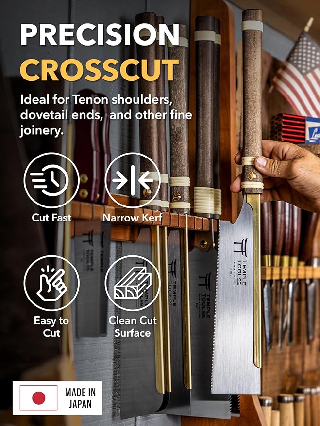 Temple Tool Co. Japanese Dozuki Wood Saw - Crosscut 240mm - Hand Saw for Joinery Crosscuts, Kumiko, Tenon Shoulders - Wood Tamer