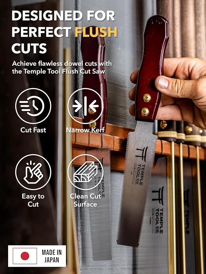 Temple Tool Co. Japanese Flush Cut Saw - 150mm Double Edge Pull Saw for Flush Cutting Dowels, Pegs, Wedges - Hardwood Softwood Hand Saw - Small Wood Saw - Wood Tamer