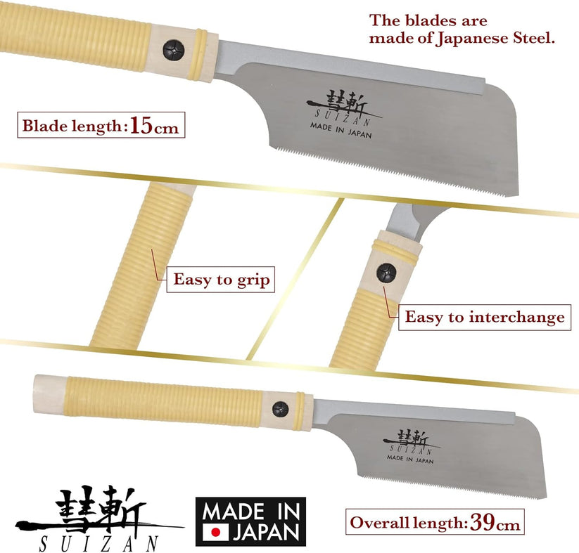 SUIZAN Japanese Dozuki Dovetail Hand Saw 6 Inch (150mm), Japanese Dovetail Hand Saw for Cross-cut, Rip-cut and Angle Cut - Wood Tamer