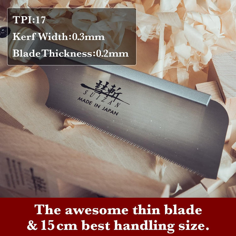 SUIZAN Japanese Dozuki Dovetail Hand Saw 6 Inch (150mm), Japanese Dovetail Hand Saw for Cross-cut, Rip-cut and Angle Cut - Wood Tamer