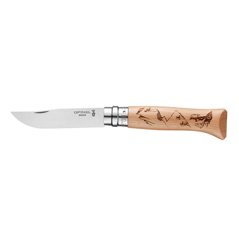 N°08 Limited Edition Engraved Handle Folding Knife - Alpine Adventures - Wood Tamer