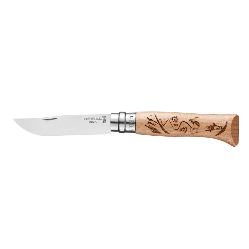 N°08 Limited Edition Engraved Handle Folding Knife - Alpine Adventures - Wood Tamer