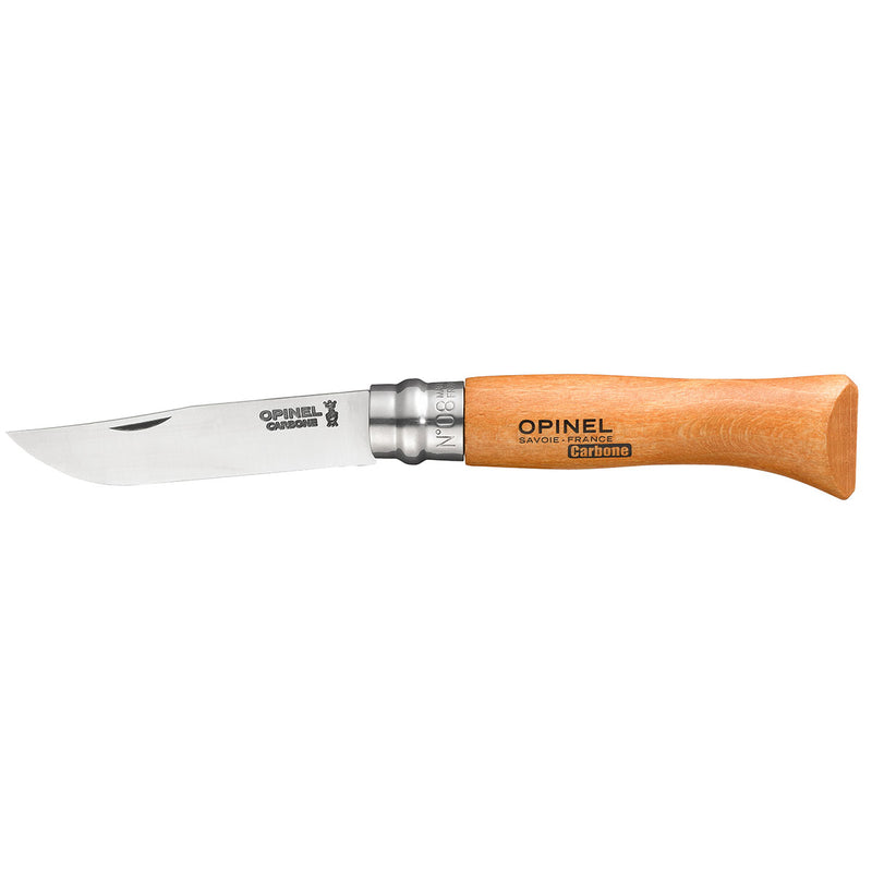 Opinel Traditional Classic No8 Carbon Steel Varnished Beech 8.5cm Blister Pack - Wood Tamer