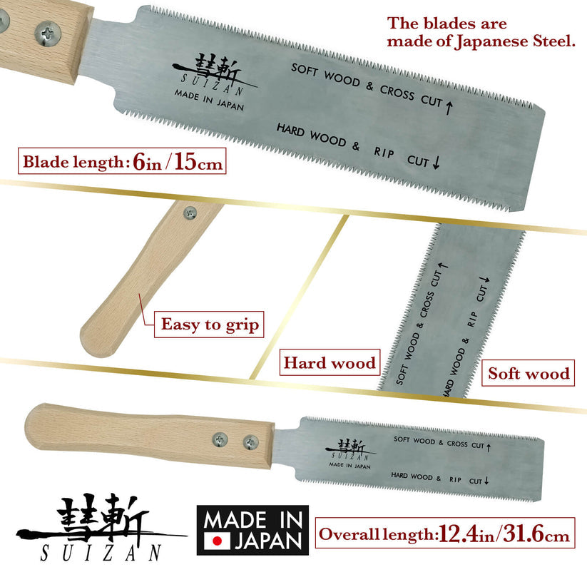 SUIZAN Japanese Pull Saw Flexible 6 Inch Ryoba Small Hand Saw Flush Cut Trim Saw for Hardwood and Softwood - Wood Tamer