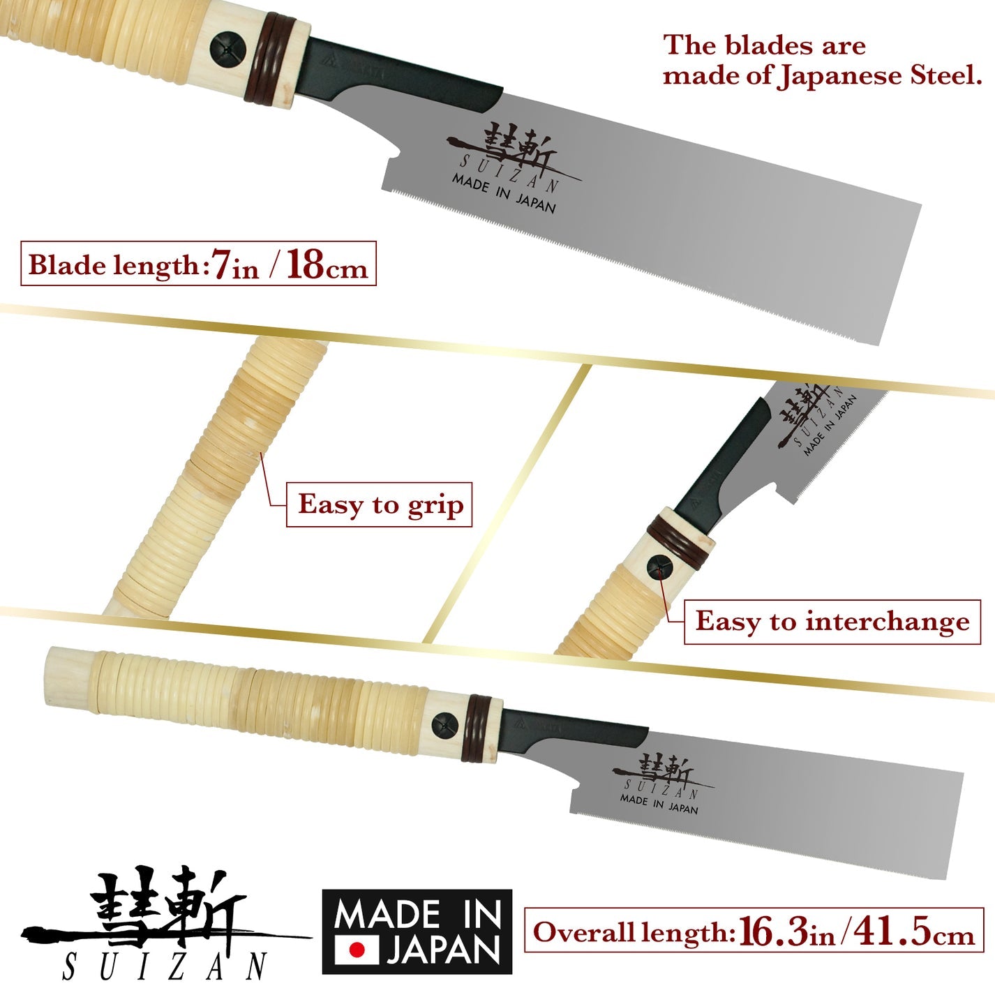 SUIZAN Japanese Hand Saw Pull Saw 7 Inch Flush Cut Saw Trim Saw for Trimming - Wood Tamer