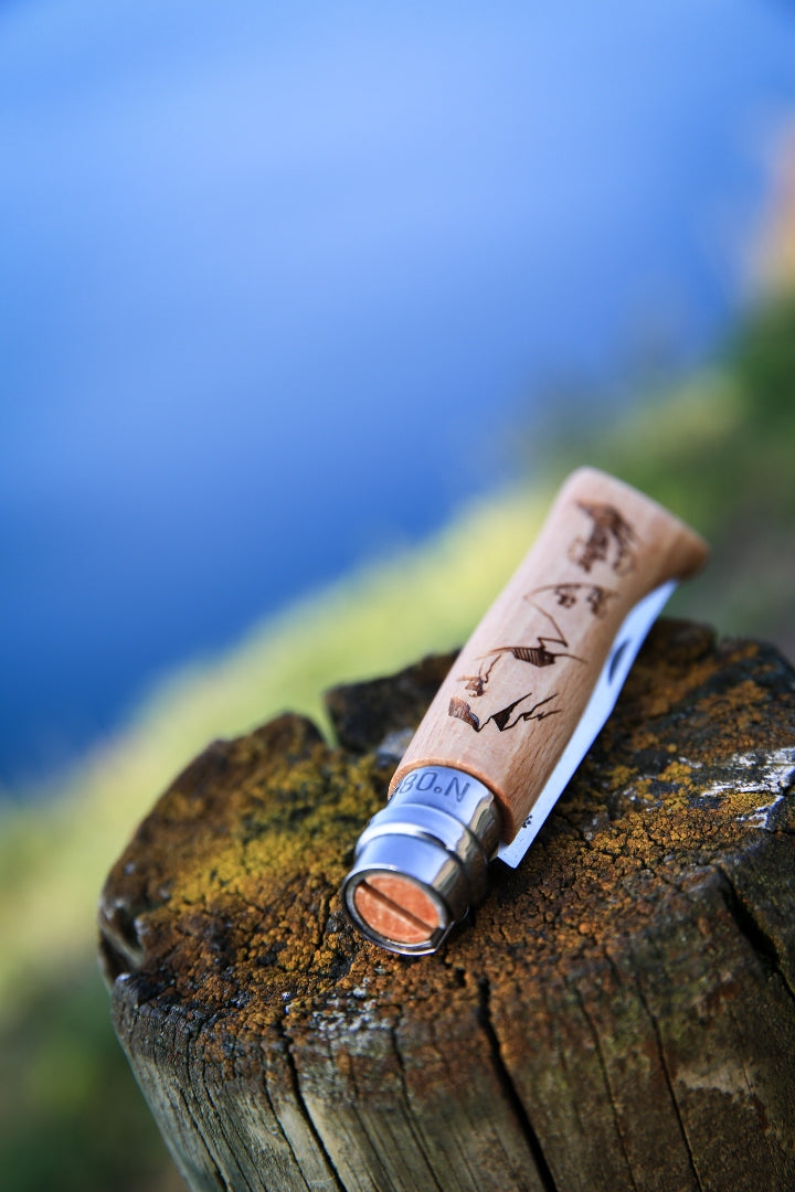 N°08 Limited Edition Engraved Handle Folding Knife - Alpine Adventures - Wood Tamer