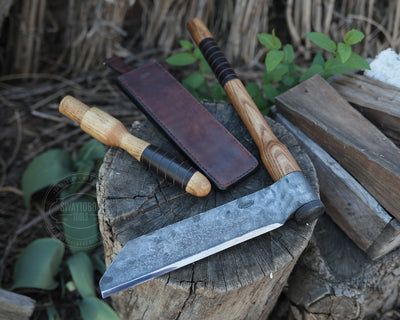 Strongway Hand-Forged Splitting Froe With Two Replaceable Handles - Wood Tamer