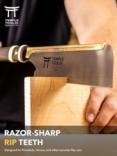 Temple Tool Co. Japanese Dozuki Wood Saw - Rip-Cut 240mm - Hand Saw for Dovetails, Tenons, Fine Joinery - Wood Tamer