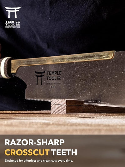 Temple Tool Co. Japanese Dozuki Wood Saw - Crosscut 240mm - Hand Saw for Joinery Crosscuts, Kumiko, Tenon Shoulders - Wood Tamer