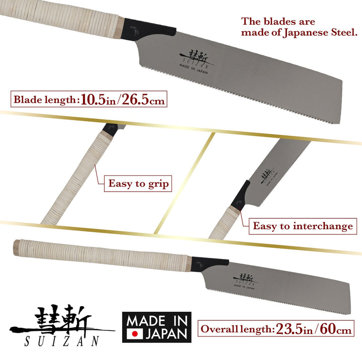 Suizan Japanese Saw 10.5" Kataba (Single Edge) Pull Saw for Woodworking - Wood Tamer