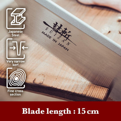SUIZAN Japanese Dozuki Dovetail Hand Saw 6 Inch (150mm), Japanese Dovetail Hand Saw for Cross-cut, Rip-cut and Angle Cut - Wood Tamer