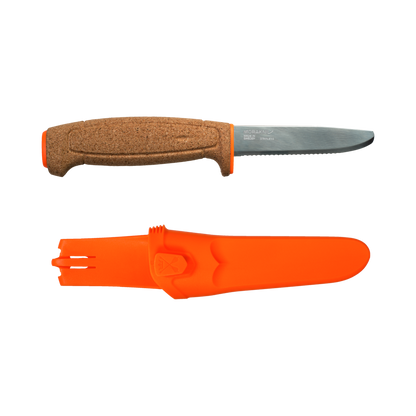 Morakniv 3.75 inch Polished Blunt Tip Blade Floating Serrated Knife with Orange Polymer Sheath