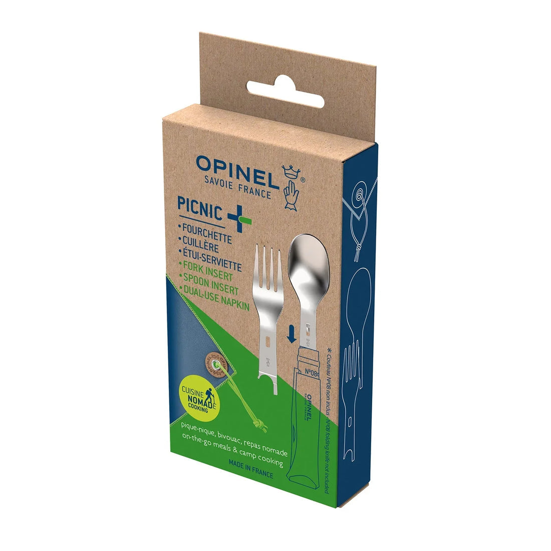 Opinel Picnic+ Fork, Spoon & Napkin Set - Wood Tamer