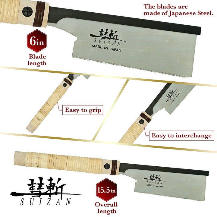 SUIZAN Japanese Hand Saw 6 Inch Dozuki Dovetail Pull Saw for Woodworking - Wood Tamer