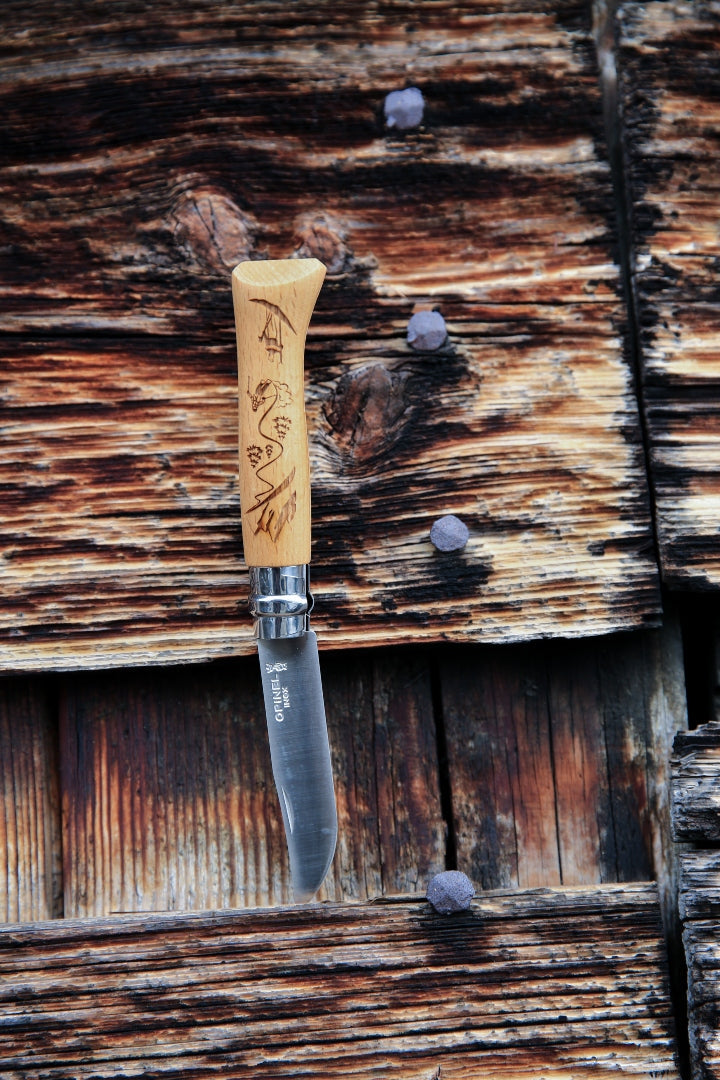 N°08 Limited Edition Engraved Handle Folding Knife - Alpine Adventures - Wood Tamer